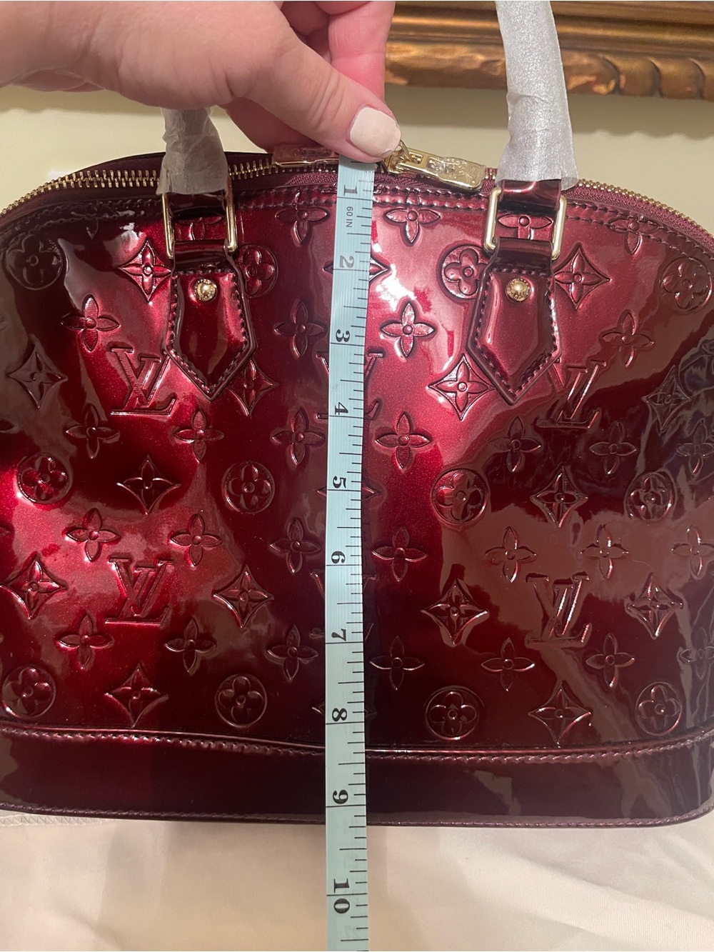 FAUX Louis Vuitton Alma BB Vernis Patent Satchel in Deep Red! - Picture 10 of 14